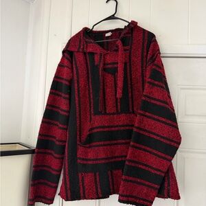 Lina Men's Red and Black Striped baggy oversized hippie hooded indie Sweater